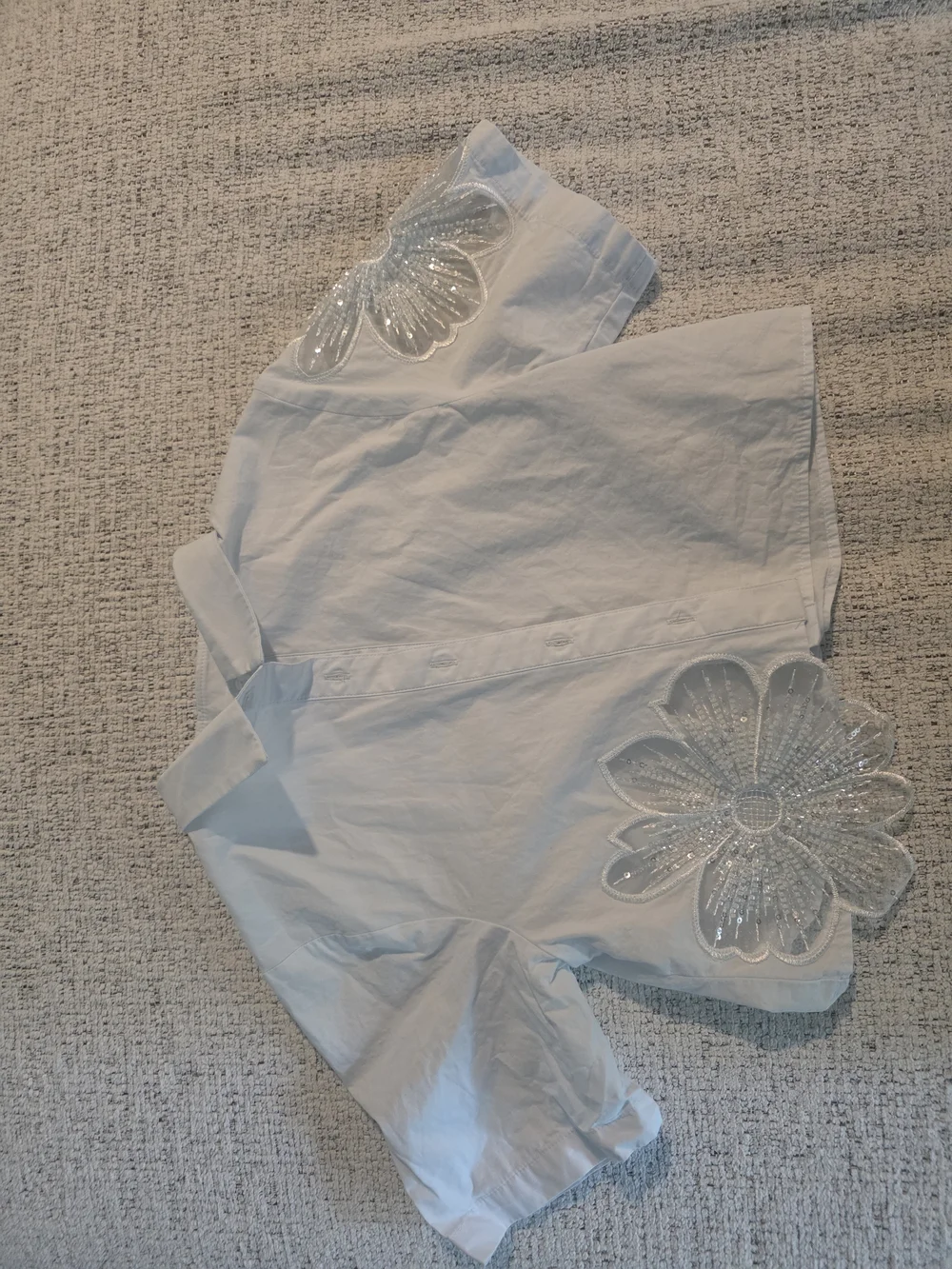 Zara White Girls' Button-Down Shirt with Beaded Flower Appliqués